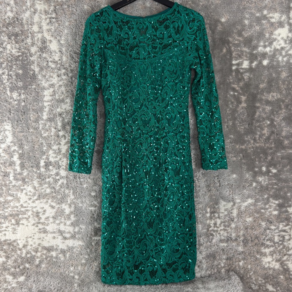 MARINA Emerald Green Sequin Lace Midi Dress
